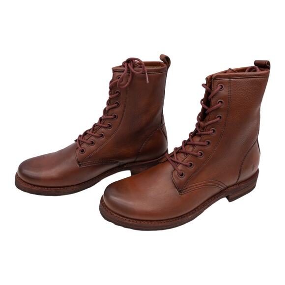 Frye Veronica Combat Boots  Leather Lace Up Heeled Red Clay Women's  8.5 - Picture 4 of 13